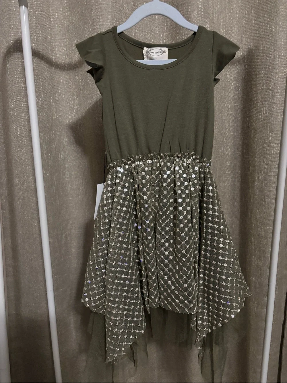 Olive Sequin Tulle Kids Dress -
